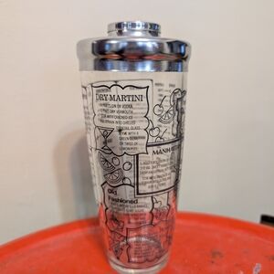 Mid Century Silver Cocktail Shaker with Recipe Guide Irvinware